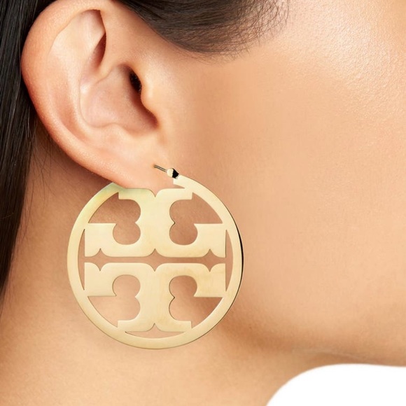 Tory Burch Miller Logo Hoop Earrings - Picture 2 of 3